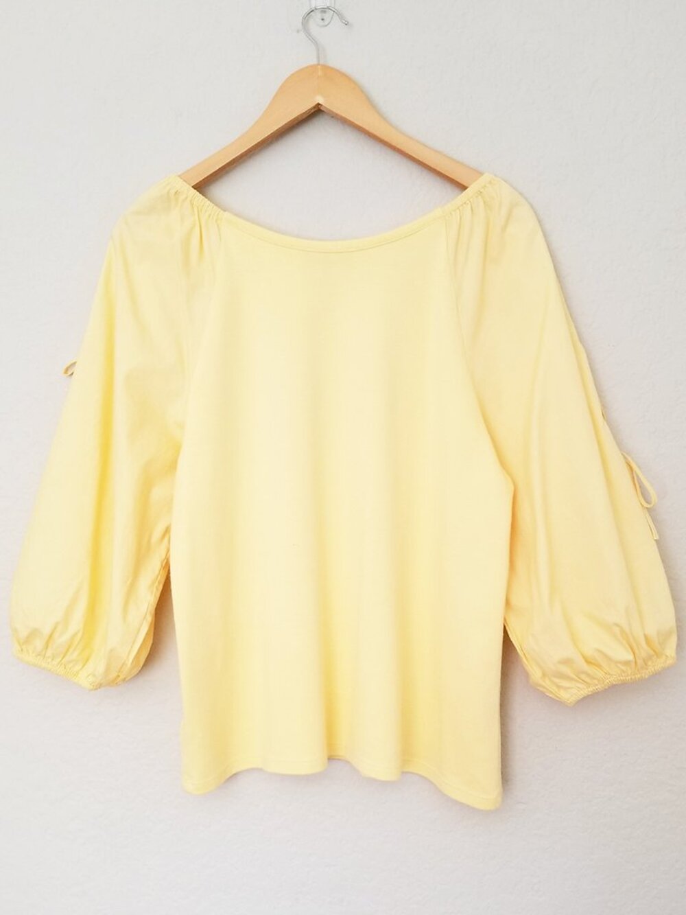 1. State Women' L Butter Yellow 3/4 Balloon Sleeve Tie Bow Blouse Top Coquette - Picture 4 of 14
